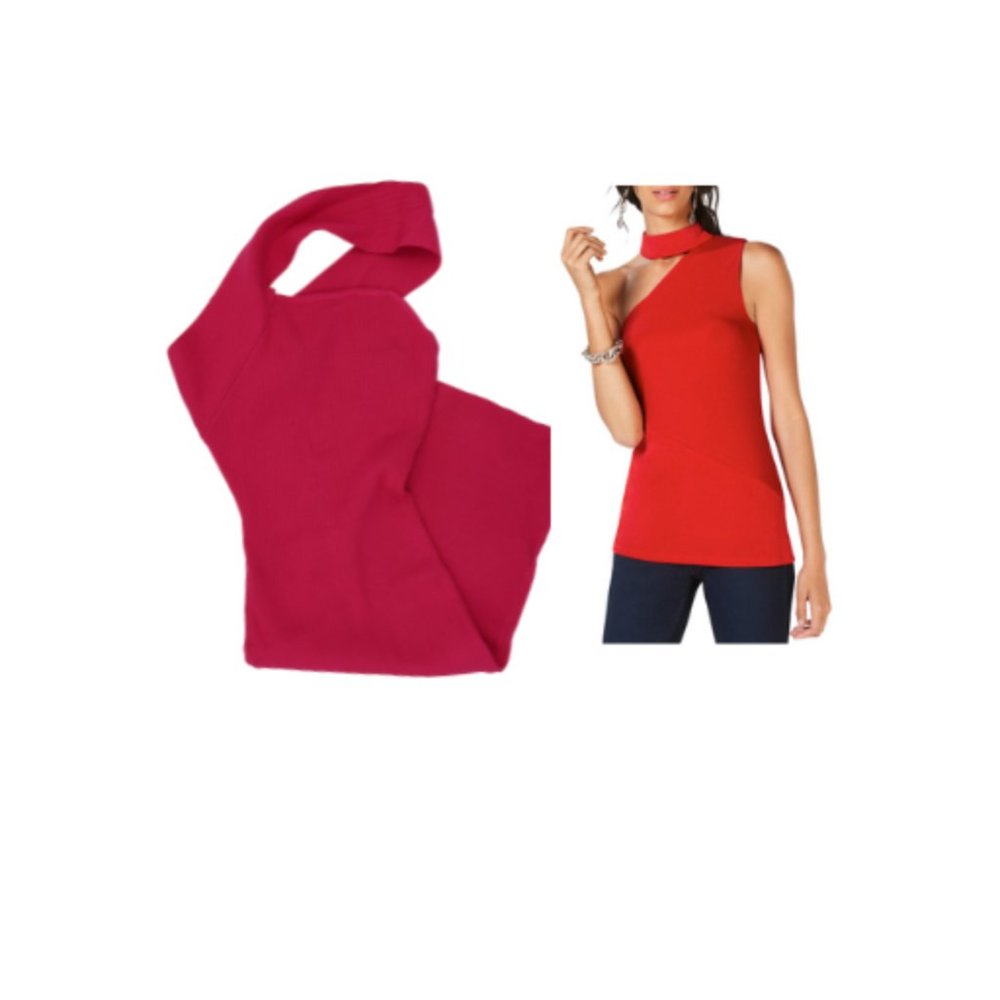 Pink Asymmetrical Neck Cutout Sleeveless Blouse Top (Size: Medium)